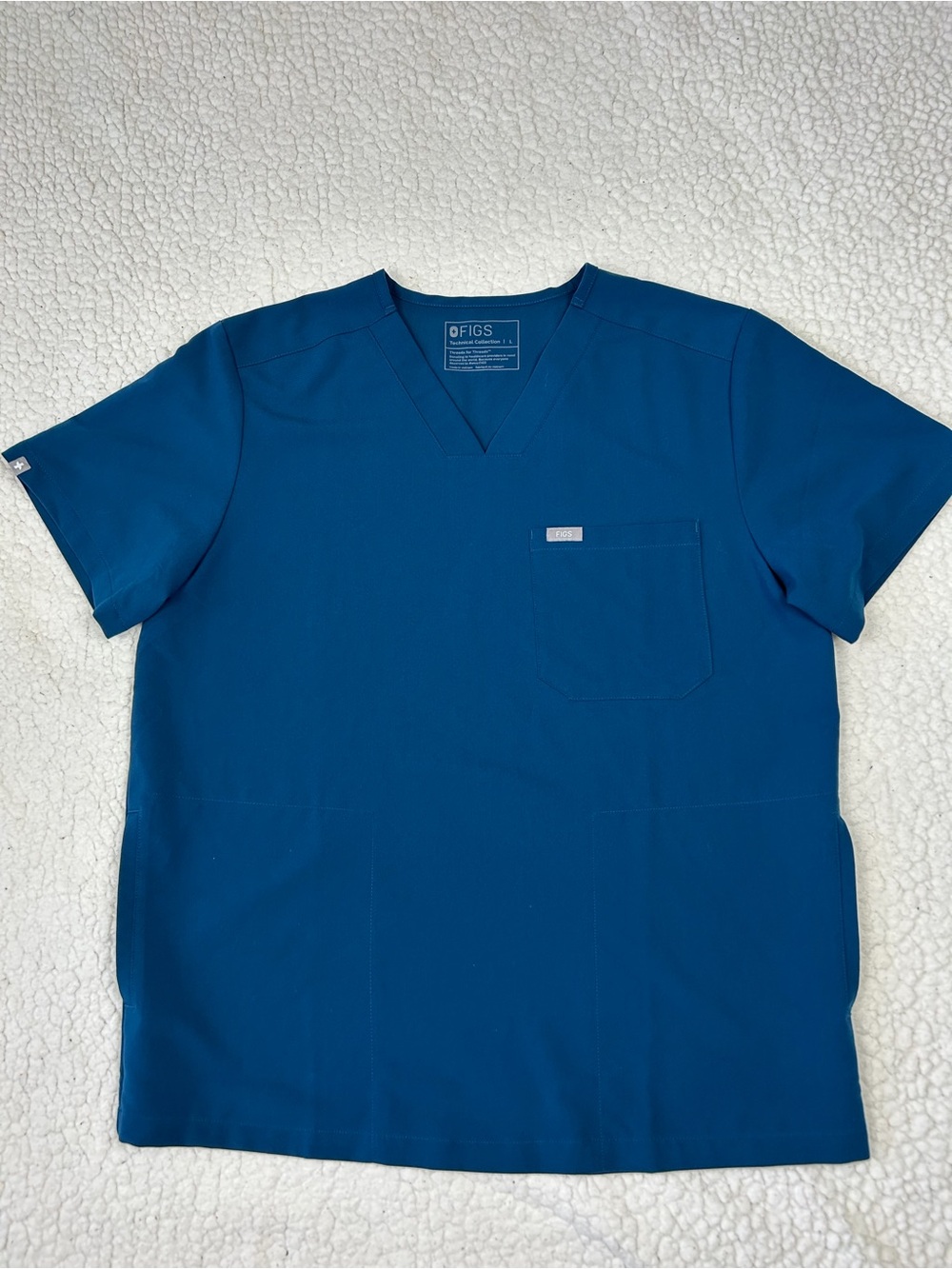FIGS Scrub Top Technical Collection Mens L Teal Blue Chisec V Neck Three Pockets